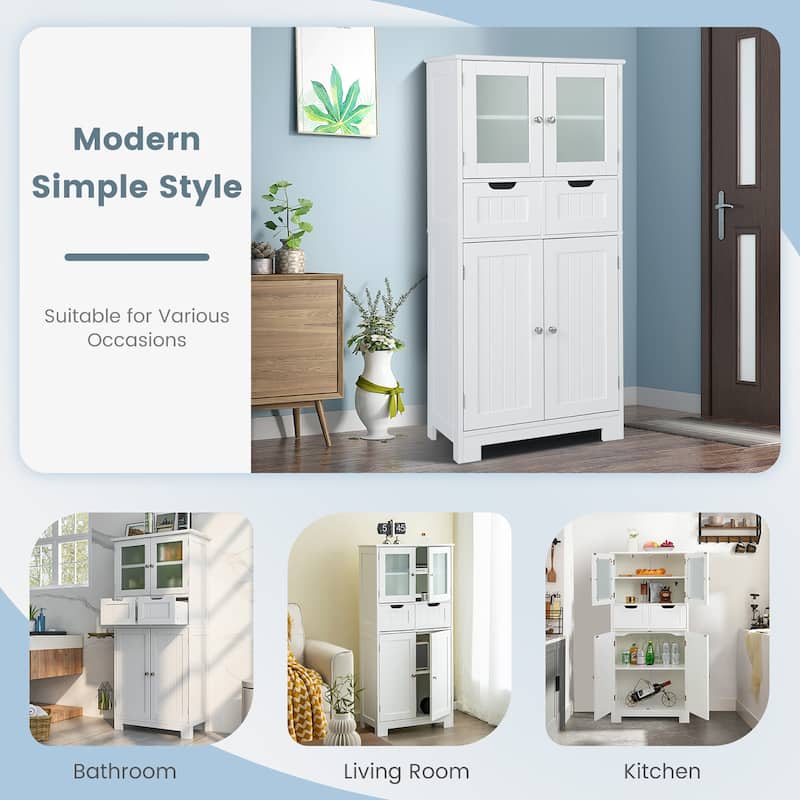 Costway Bathroom Floor Storage Cabinet Kitchen Cupboard with 2 Drawers