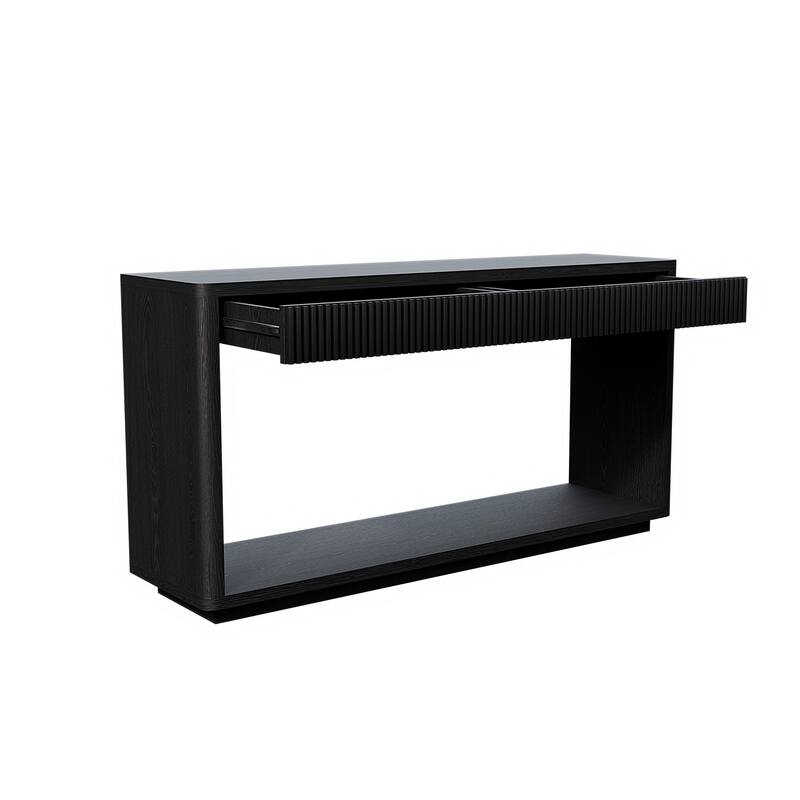 Modern Fluted Console Table with 2 Drawer, 60" Entryway Table Sofa Table Behind Couch with Open Storage for Living Room