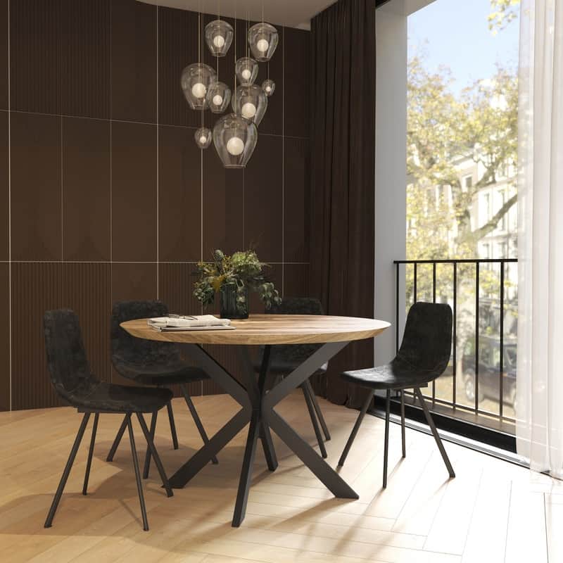 Ravenna 47" Modern Solid Wood Round Top Dining Table With X-Shape Powder Coated Metal Legs for Dining Room & Kitchen