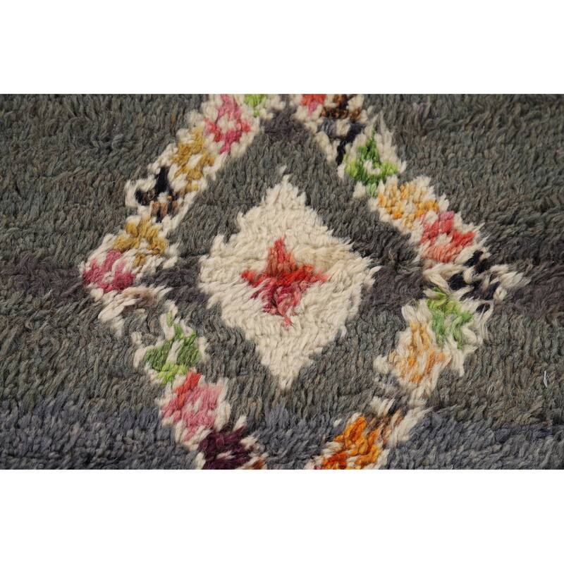 Hand Knotted Oriental 100% Wool Carpet Modern Tribal Greys & Charcoal Moroccan Area Rug - 6' 11'' X 4' 1''