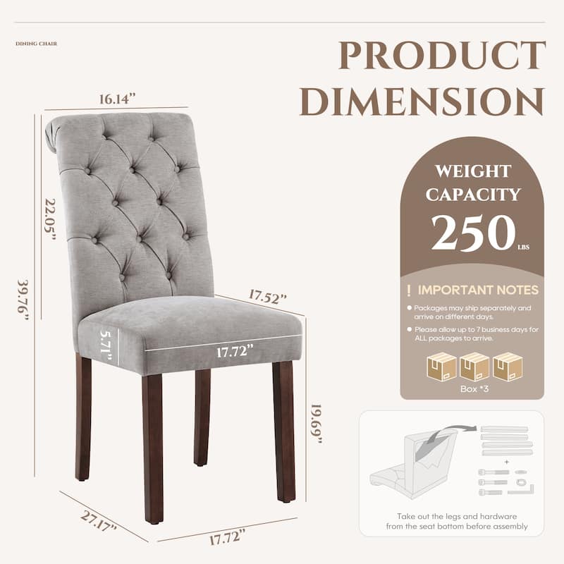 Tufted Parsons Dining Chairs - Velvet-Like Upholstery & Padded Seats for Kitchen & Dining Room