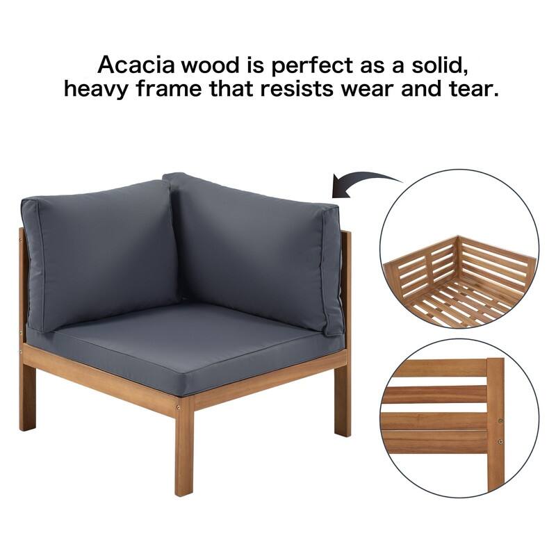 4-piece Outdoor Patio Furniture Set Acacia Wood Sectional Sofa Sets