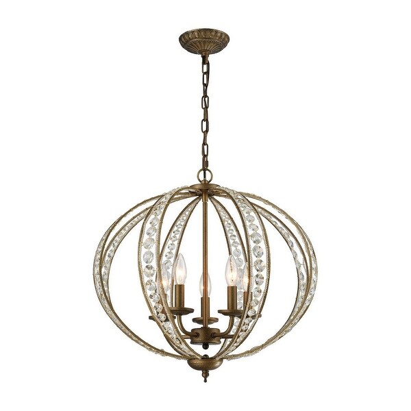 Five Light Crystal Round Orb Chandelier with Exposed Bulbs Dark Bronze ...