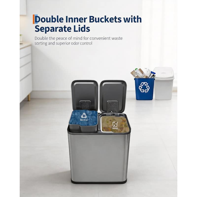 Trash Can, Dual Step for Trash & Recycling