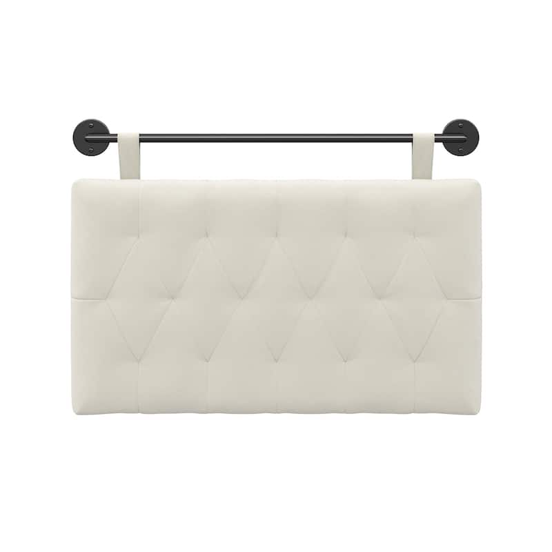 Nathan James Remi Wall Mount Tufted Headboard with Adjustable Straps and Black Metal Rail