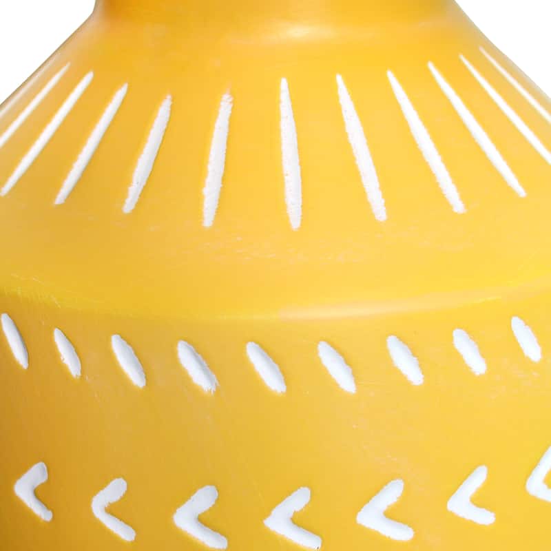 Patterned Ceramic Table Lamp with Fabric Drum Shade Modern Boho Style Multiple Colors - 8.27” x 8.27” x 17.00”