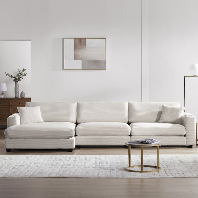 Merax Oversized Corduroy Sectional Sofa with Chaise - Beige