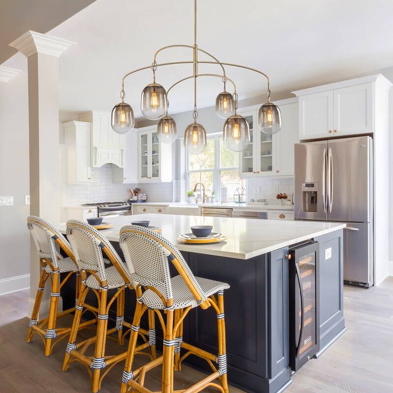 Modern Gold Chandelier Gradient Glass Shades 2-Tier Curved Arm