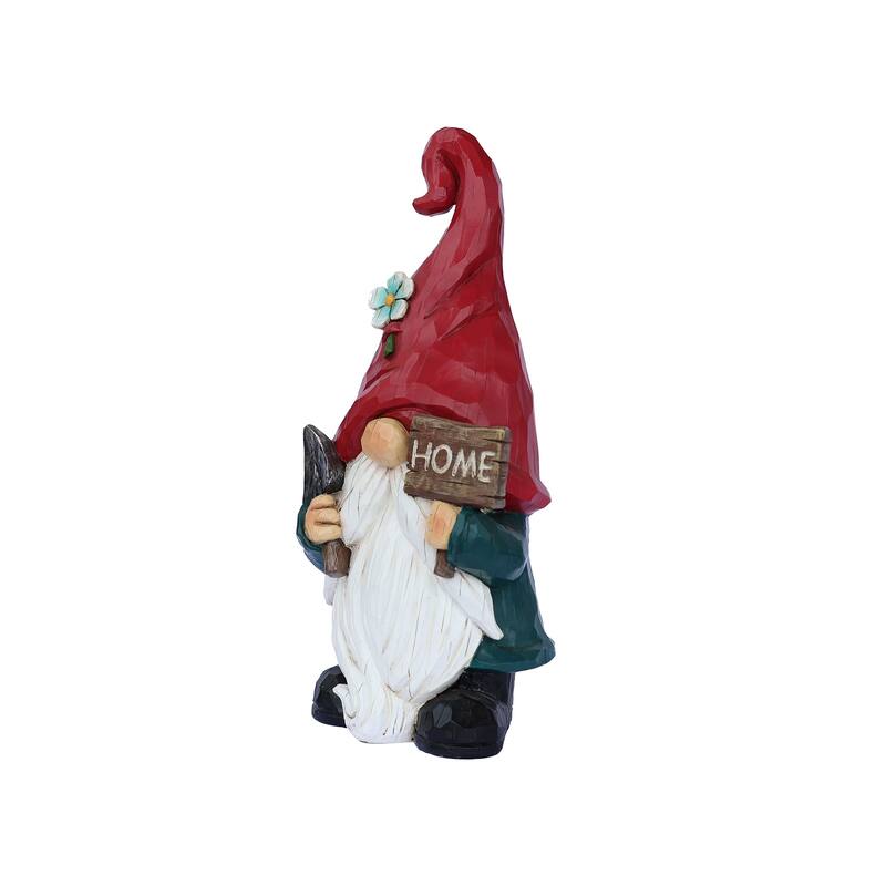 Gnome with Sign Outdoor Garden Statue - 14"