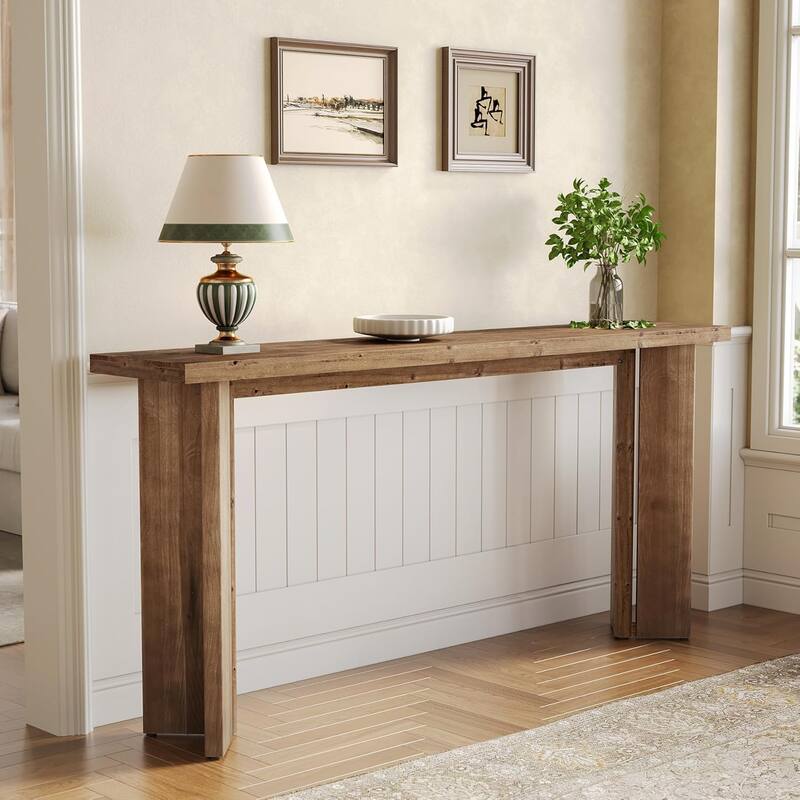 63-Inch Farmhouse Solid Wood Console Entryway Table with 2-Tier Shelf - 62.99" W x 11.81" D x 31.49" H
