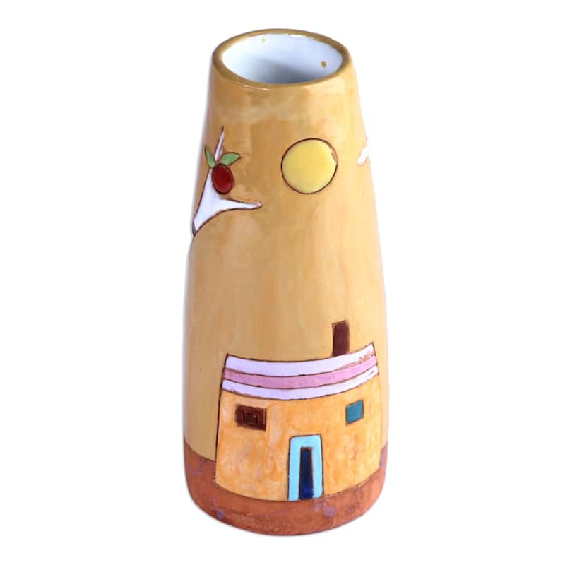 Novica Handmade Pomegranate Tree In Honey Glazed Ceramic Vase
