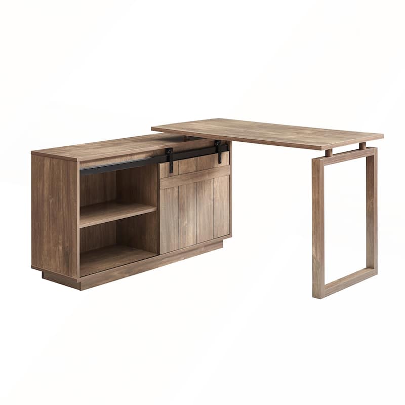 L Shaped Desk with Storage Credenza Sliding Barn Door