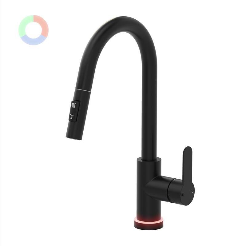 Kitchen Faucets with Pull Down Sprayer LED Single Handle High Arc Pull Out Kitchen Faucet Kitchen Sink Faucet
