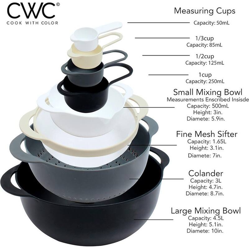 COOK WITH COLOR Nesting Bowls with Measuring Cups Colander and Sifter Set