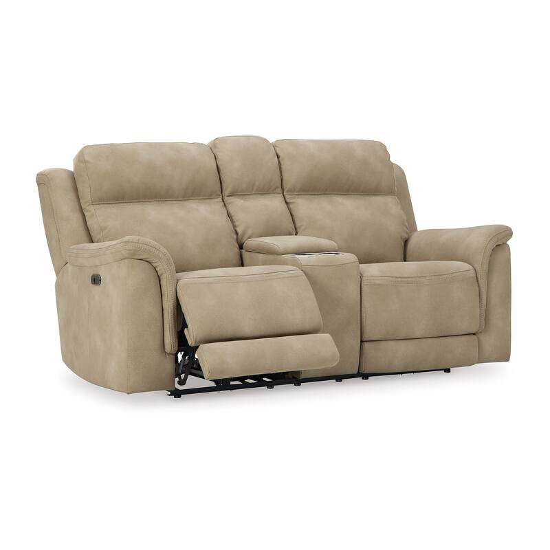 Corbin Power Recliner Loveseat, Sand Brown Faux Leather, Cupholders