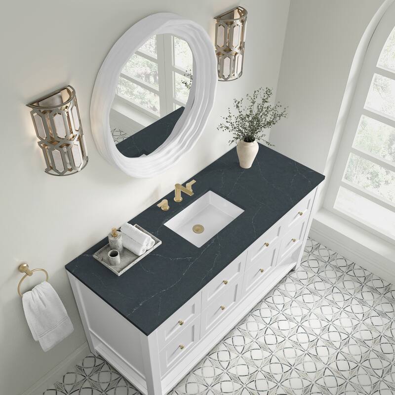 Breckenridge 60" Single Vanity, Bright White - 60S - Charcoal Soapstone