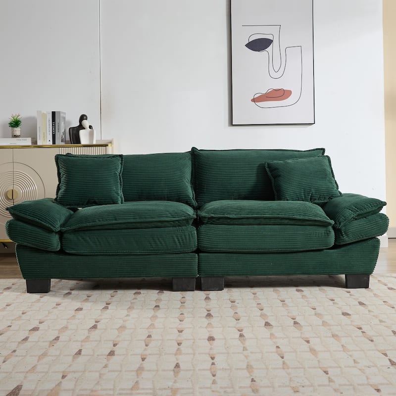84" Corduroy Sleeper Couch Upholstered Deep Seat Loveseat Sofa with Pillows - Green