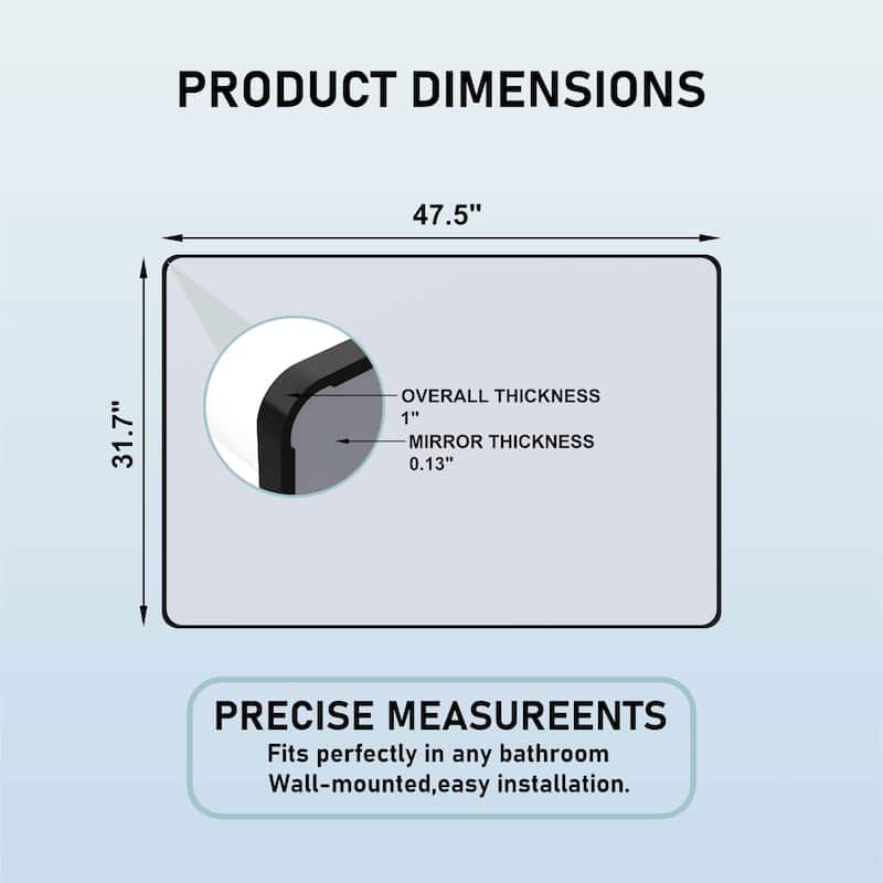 48 Inch Black Rectangular Mirror Metal Framed Mirror Vanity Mirror Dressing Mirror, for Bathroom, Living Room