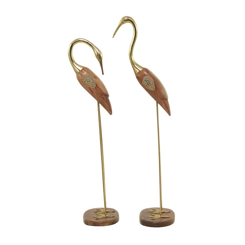 Wood Bird Sculpture - Set of 2 Gold - Roche River Decor