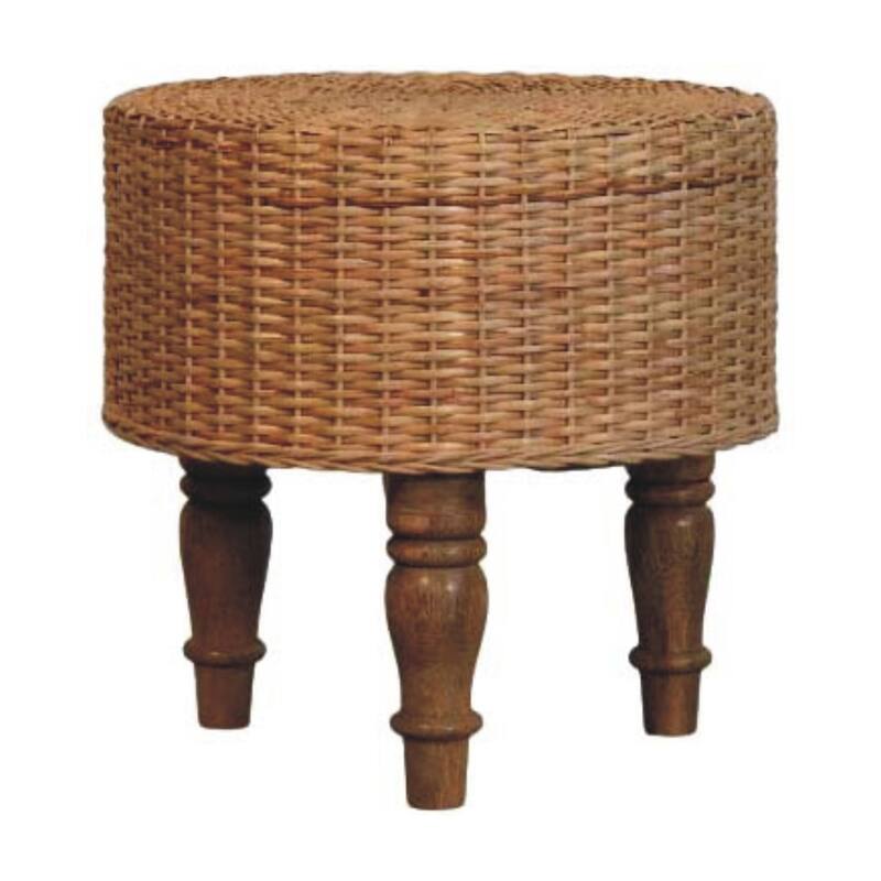 Artisan Furniture Solid Wood Regency Round Woven Stool, Beige - N/A - Single - Beige - Bar Height