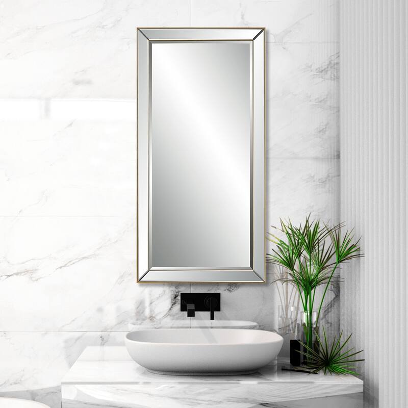 Slim Beveled Rectangular Wall Mirror - 48" - Gold