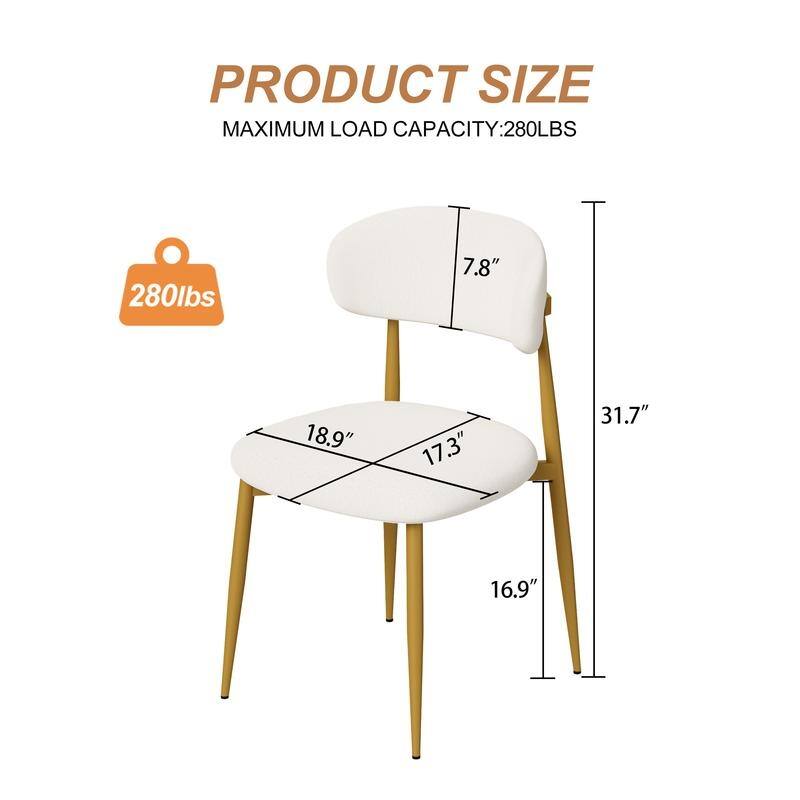 Set of 2 Modern Farmhouse Dining Chairs - Curved Backrest, Soft Padded Seat in White & Gold