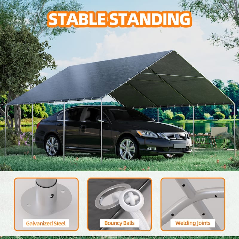 AVAWING Heavy Duty Carport, Waterproof & UV Resistant Outdoor Garage Shelter with Galvanized Steel Frame