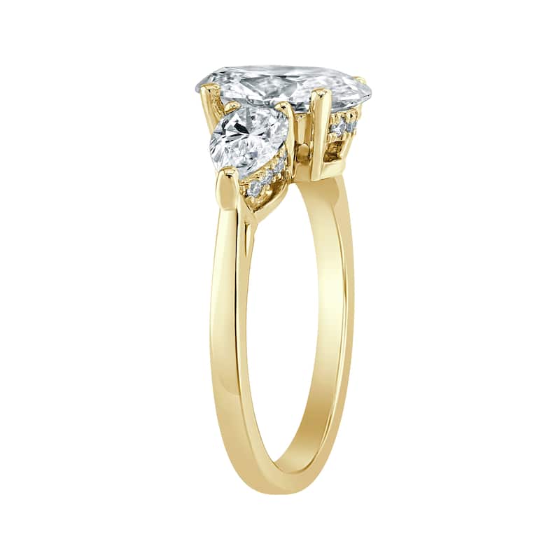 Auriya 14k-Yellow Gold Lab Grown 3-stone Hidden-Halo Oval Diamond Engagement Ring 3.00ct. tw. (E-F VS)
