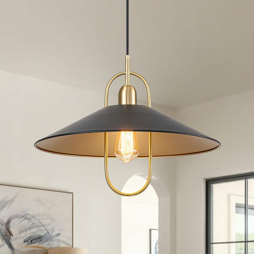 1-Light Farmhouse Rustic Black Kitchen Island Pendant Light - 18.5 inches