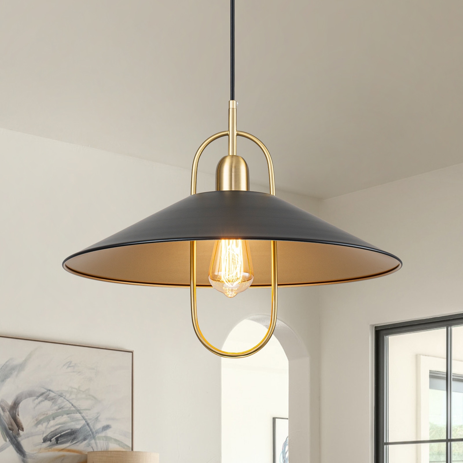 1-Light Farmhouse Rustic Black Kitchen Island Pendant Light - 18.5 inches