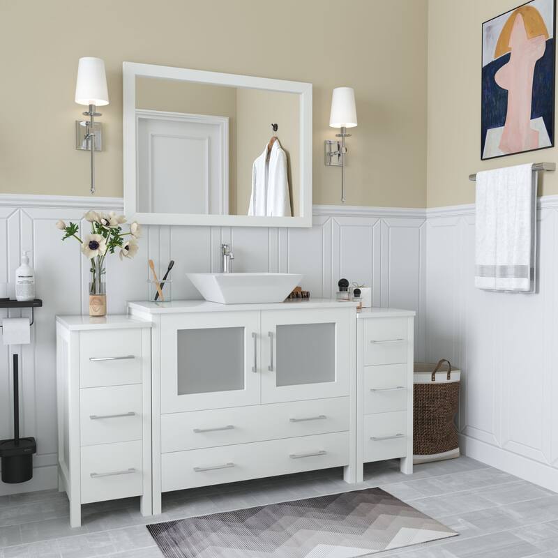 Vanity Art 60-inch Single Sink Bathroom Vanity Set With Engineered Marble Top and Free Mirror - 60 x 18.5 x 36 Inches