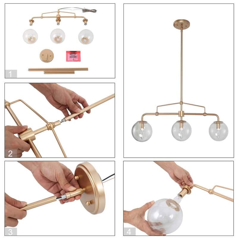 Mid-century Modern Glass Globe Linear Chandelier 3-light Orb Kitchen Islands Lights - L26"x W5.5"x H 12"