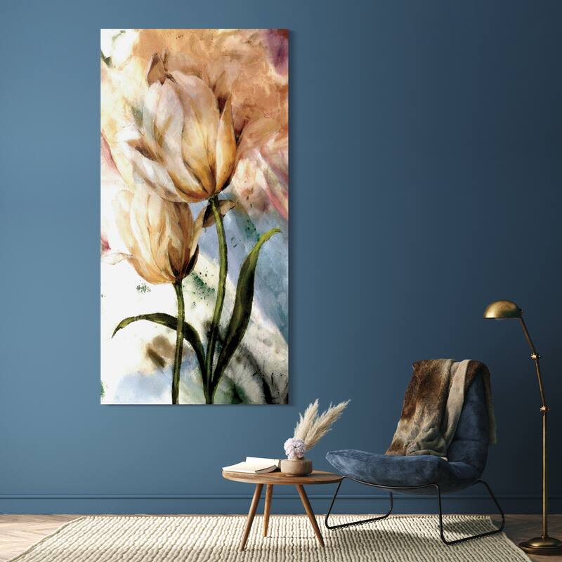 "Pastel Fleur I&II" Frameless Free Floating Reverse Printed Tempered Glass Wall Art Set of 2