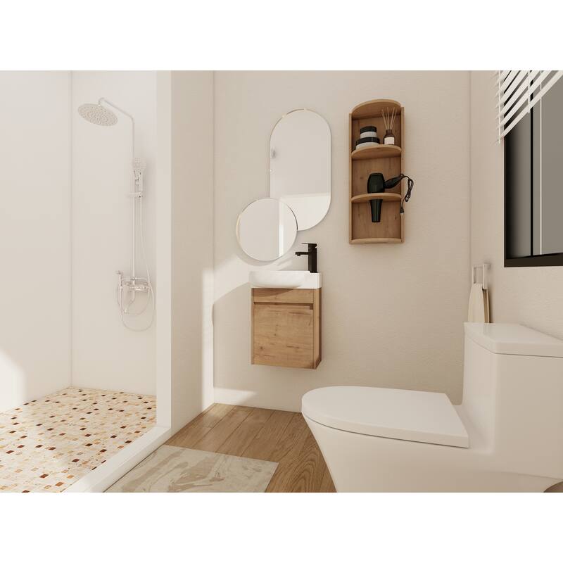 Compact Bathroom Vanity with Sink, Oval Single Ceramic Sink Bathroom Cabinet for Small Bathroom