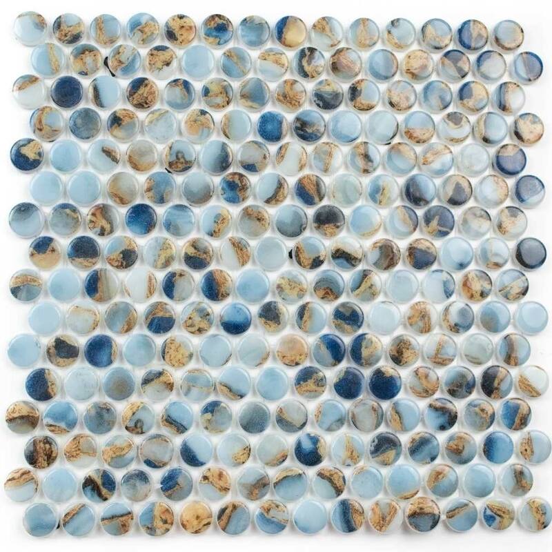 The Tile Life Eterna Penny 12x12 Round Glass Mosaic Floor, Wall & Backsplash Tile - 4x4 Sample - Mauna