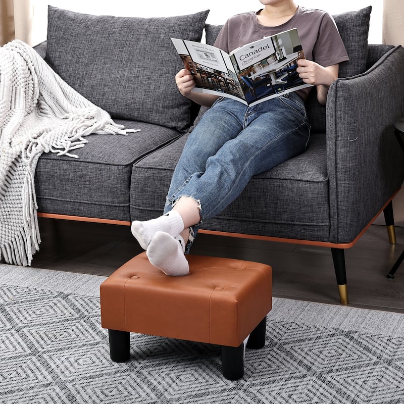 Adeco Button Tufted Foot Stool Rectangular Small Ottoman