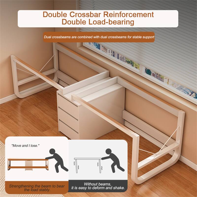 Minimalist Long Two-Person Computer Desk with Storage Drawers