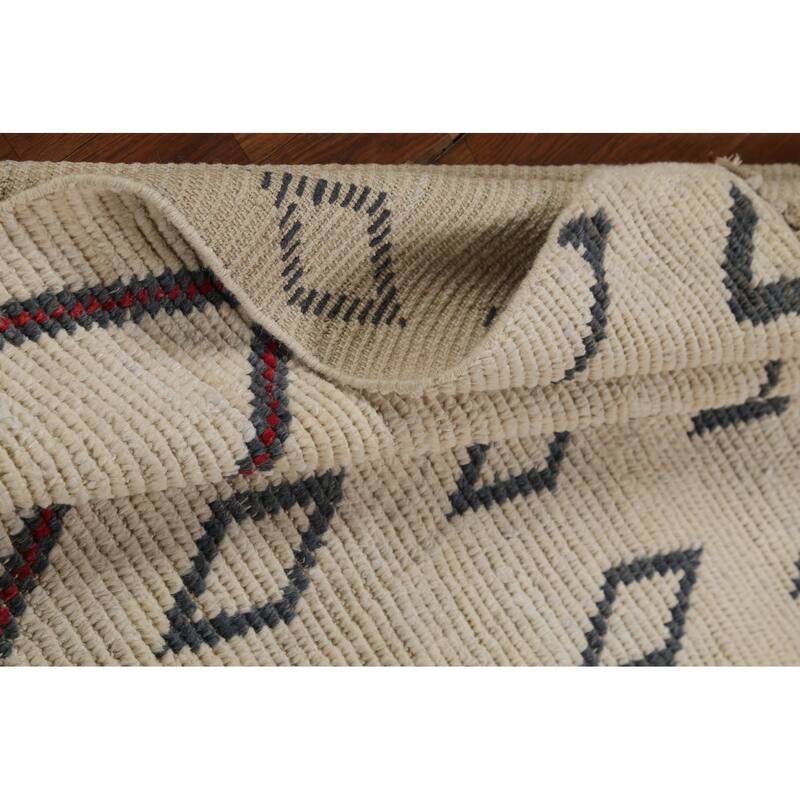Modern Geometric Moroccan Runner Rug Hand-Knotted Wool Carpet - 3'11"x 11'7"