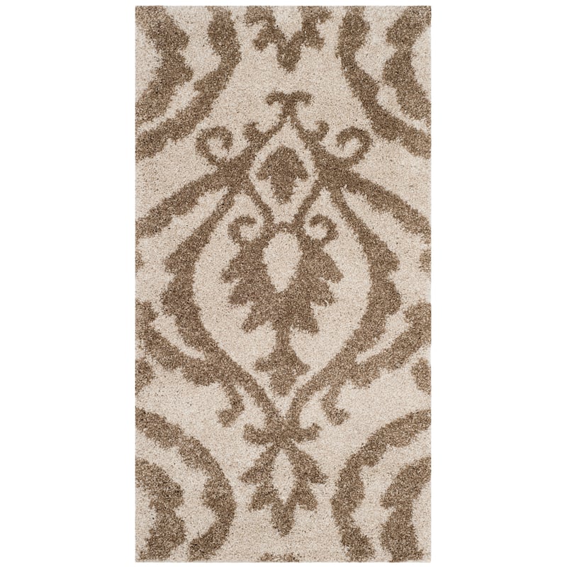SAFAVIEH Florida Shag Narin Damask 1.2-inch Thick Rug - 2'3" x 4' - Cream/Beige