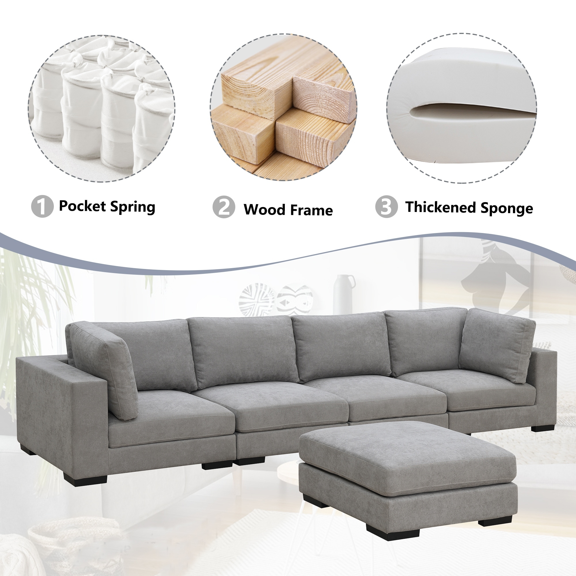 Fabric Upholstered Modular Sofa Collection,Ottoman(Seats up to 1)