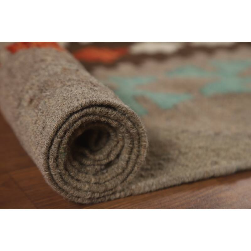 Hand Woven Oriental 100% Wool Carpet Southwestern Geometric Brown Kilim Area Rug - 9' 6'' X 6' 10''