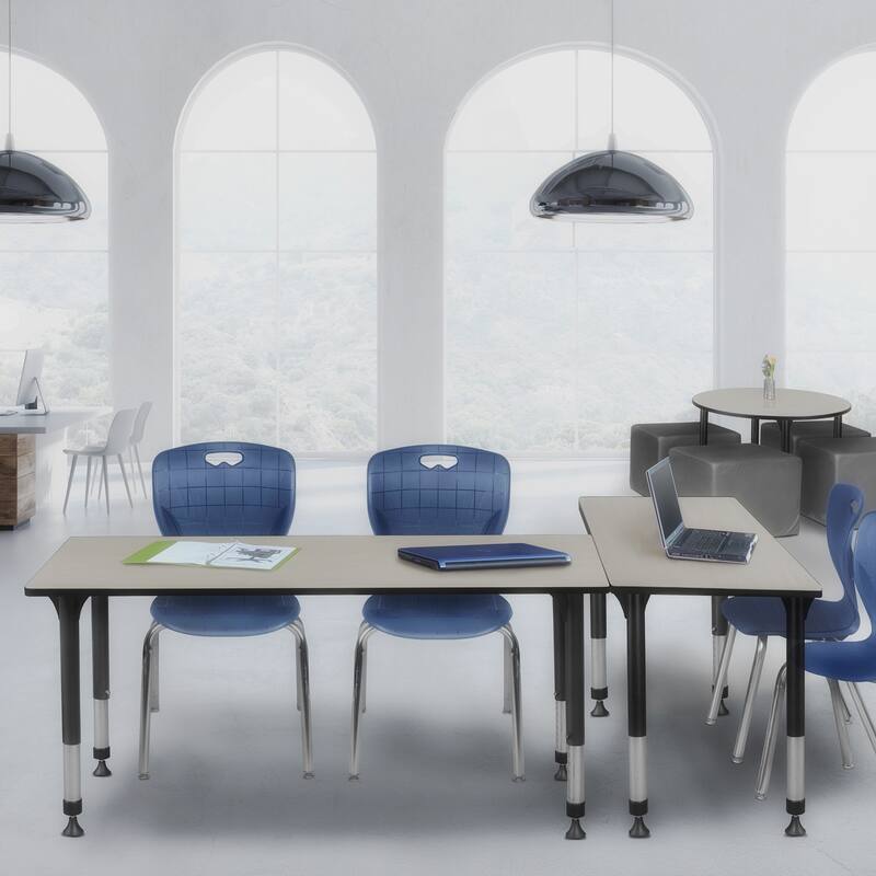 66 in. Height Adjustable Classroom Table - Maple & 2 18-in Stack Chairs- Navy Blue - 24