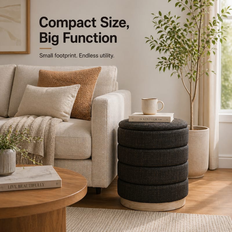 Aria Home Modern Cylinder Ottoman with Hidden Storage Upholstery Seat