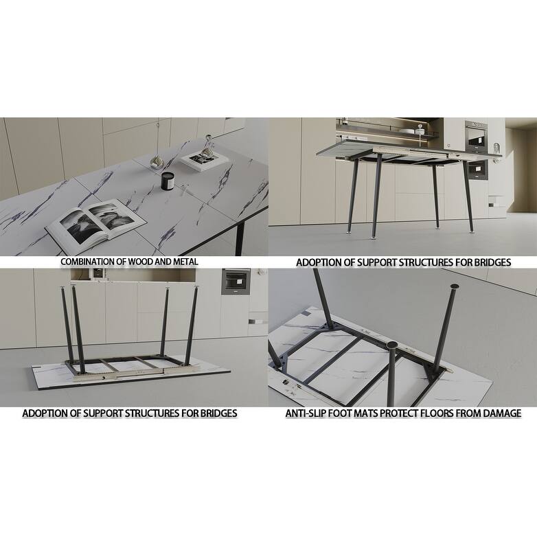 5-Piece Expandable Dining Table Set with C-shaped Tubular Cushioned Armless Chair, Scratch Resistant Plastic Feet