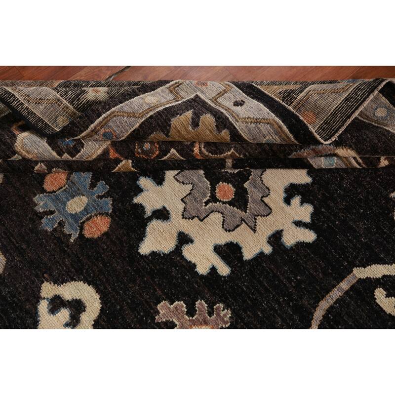 Hand Knotted Oriental 100% Wool Carpet Transitional All-Over Black Oushak Area Rug - 12' 5'' X 9' 0''