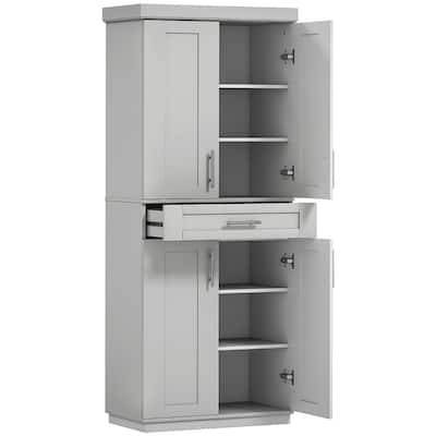 Multi-Function Grey Storage Cabinet with Adjustable Shelves and Drawer for Kitchen or Office - 30" W x 15.75" D x 72" H