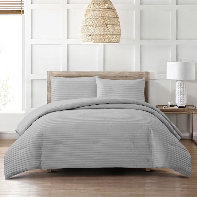 Nanshing Suzaine 3 Piece Solid Striped Comforter Set - Grey - Queen