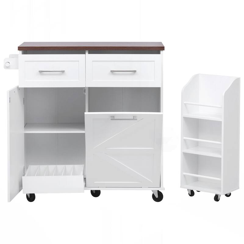 Kitchen Island with Drop Leaf, Kitchen Storage Island with Removable Side Racks, Two Drawers