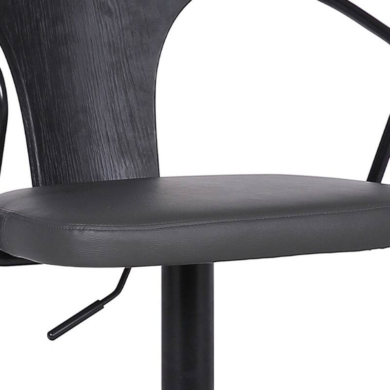 Black Faux Leather Adjustable Swivel Bar Stool with Iron Frame and Footrest - 19” x 20” x 43” (D x W x H)