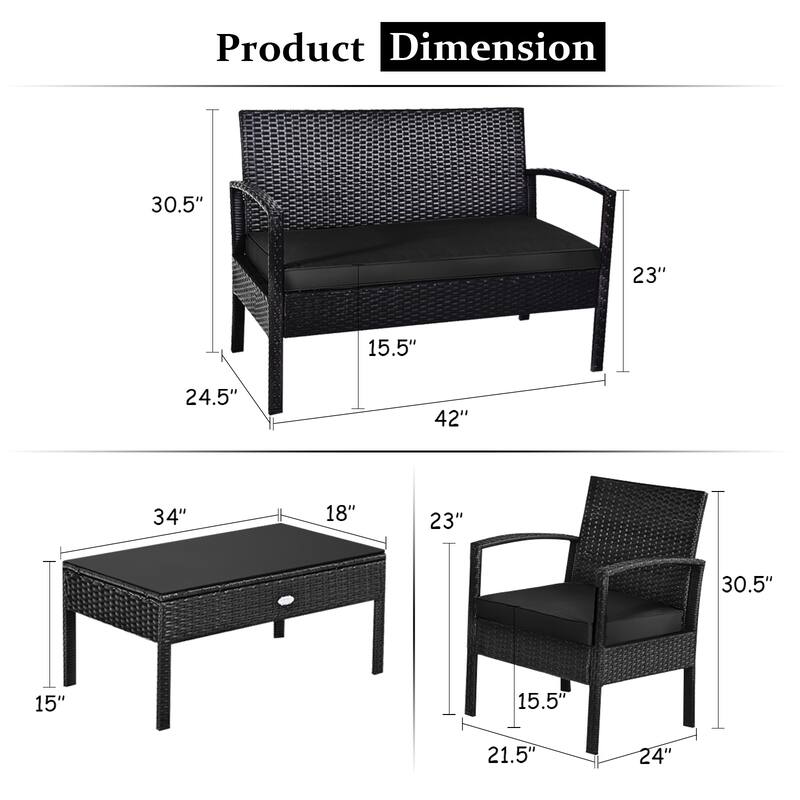 Gymax Set Of 4 Outdoor Patio Rattan Furniture Set Cushioned Sofa